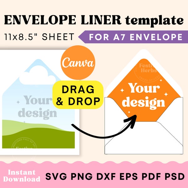 Envelop liner sjabloon, envelop liner 5 x 7, envelop liner A7 bruiloft sjabloon, envelop liner SVG, Cricut sjabloon Canva, digitale download