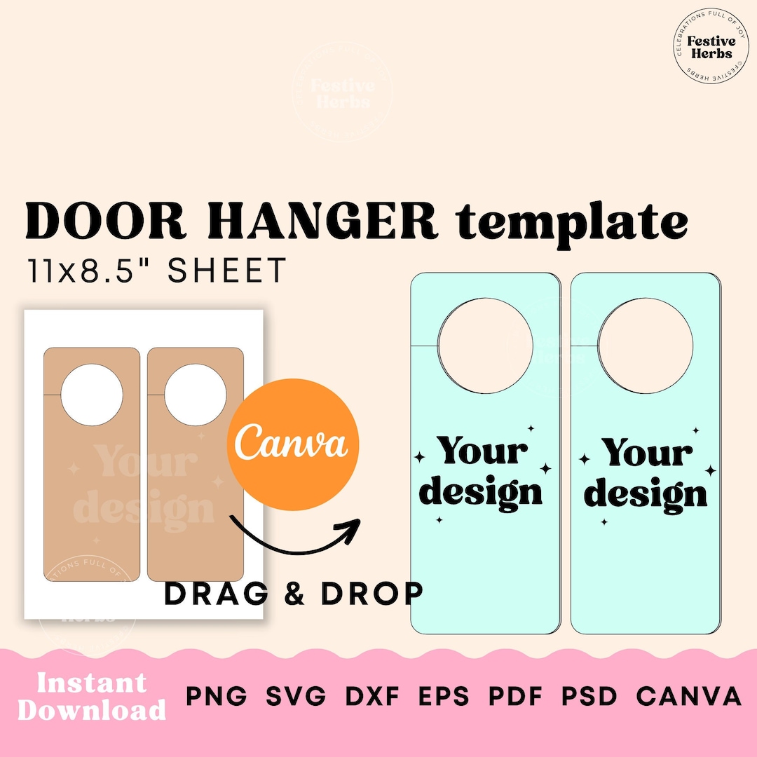 Door Hanger Template, Door Hanger SVG PNG Canva Cricut, Door Hanger