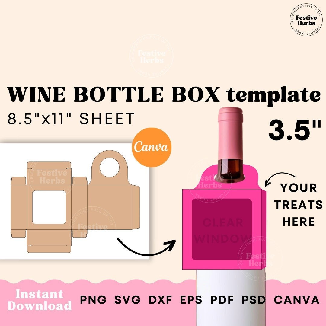 Wine Bottle Box Template, Wine Bottle Tag SVG, Wine Bottle Tag Template