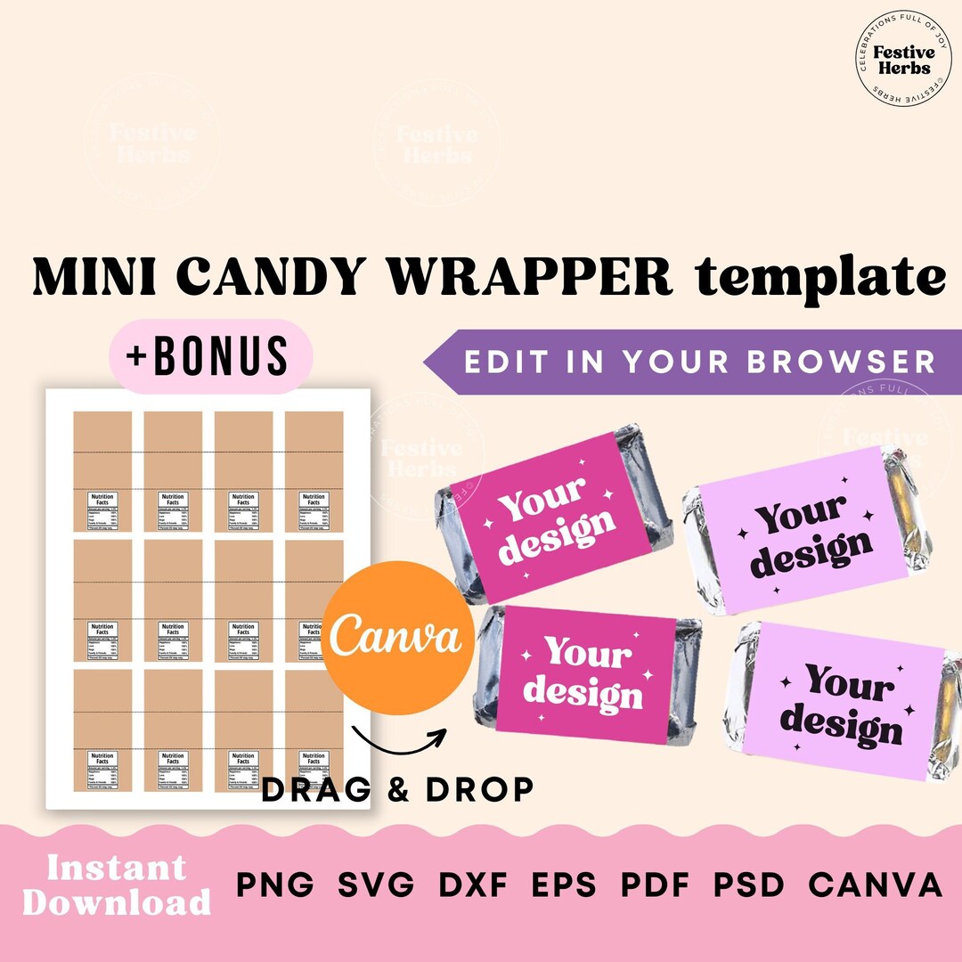 Mini Candy Wrapper Template, Mini Chocolate Labels Wedding, Mini Candy