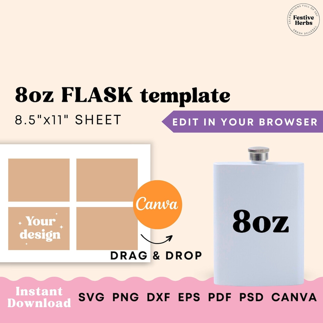 Flask Template, 8oz Flask Sublimation Template, Flask SVG, Flask Custom ...