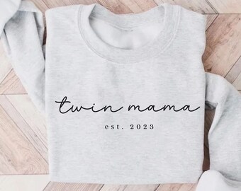 Sudadera con capucha para mamás gemelas, personalizada, cuello redondo, camiseta para mamás gemelas primerizas, regalo para futuras mamás gemelas, suéter para mamá de gemelos
