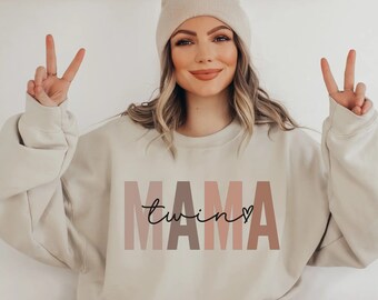 Twin Mama Sweatshirt, First Time Twin Mama Crewneck, Gift for New Twin Mama To Be, Unisex Twin Mom Sweatshirt Gift, Mom of Twins Sweater