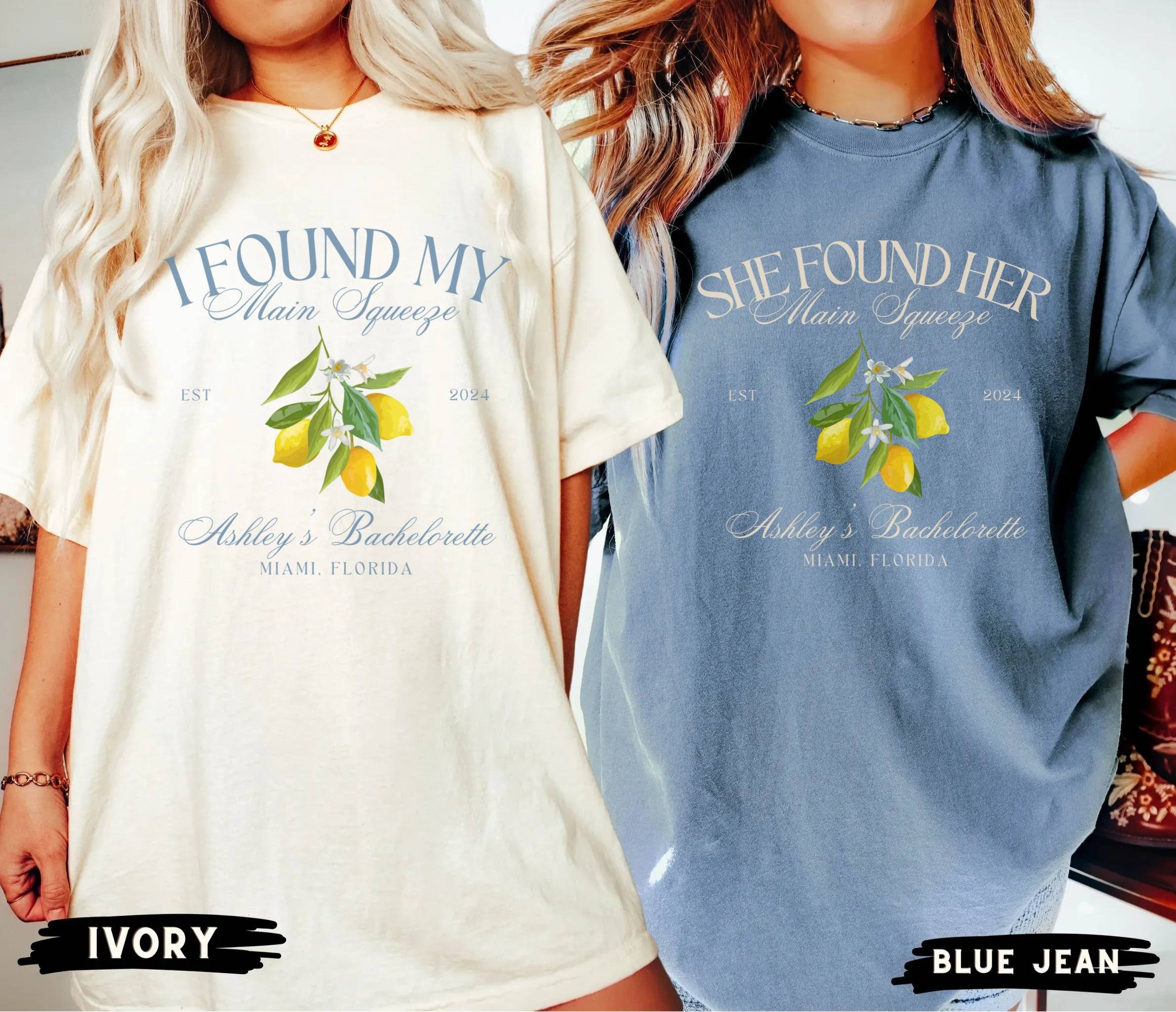 Bachelorette Party Shirts, Custom Bachelorette Shirts, She Found Her Main Squeeze, Lemon Bridal Party, Personalized Luxury Bachelorette