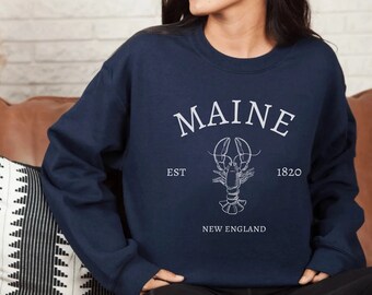 Maine Sweater Crewneck, Vintage Maine New England Shirt for Vacation, Maine Lobster Sweatshirt Gift for Maine Vacation, Maine State Crewneck