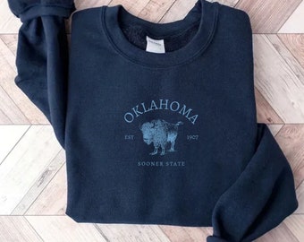 Oklahoma Sweatshirt, Oklahoma State Shirt, Oklahoma Sweater, Oklahoma City Crewneck, Oklahoma Gift, Bison Pullover, Oklahoma Vacation Tshirt