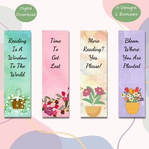 Printable Bookmarks for women, Floral Bookmark printable for kids, printable bookmark bundle, digital bookmark, book accessories for readers