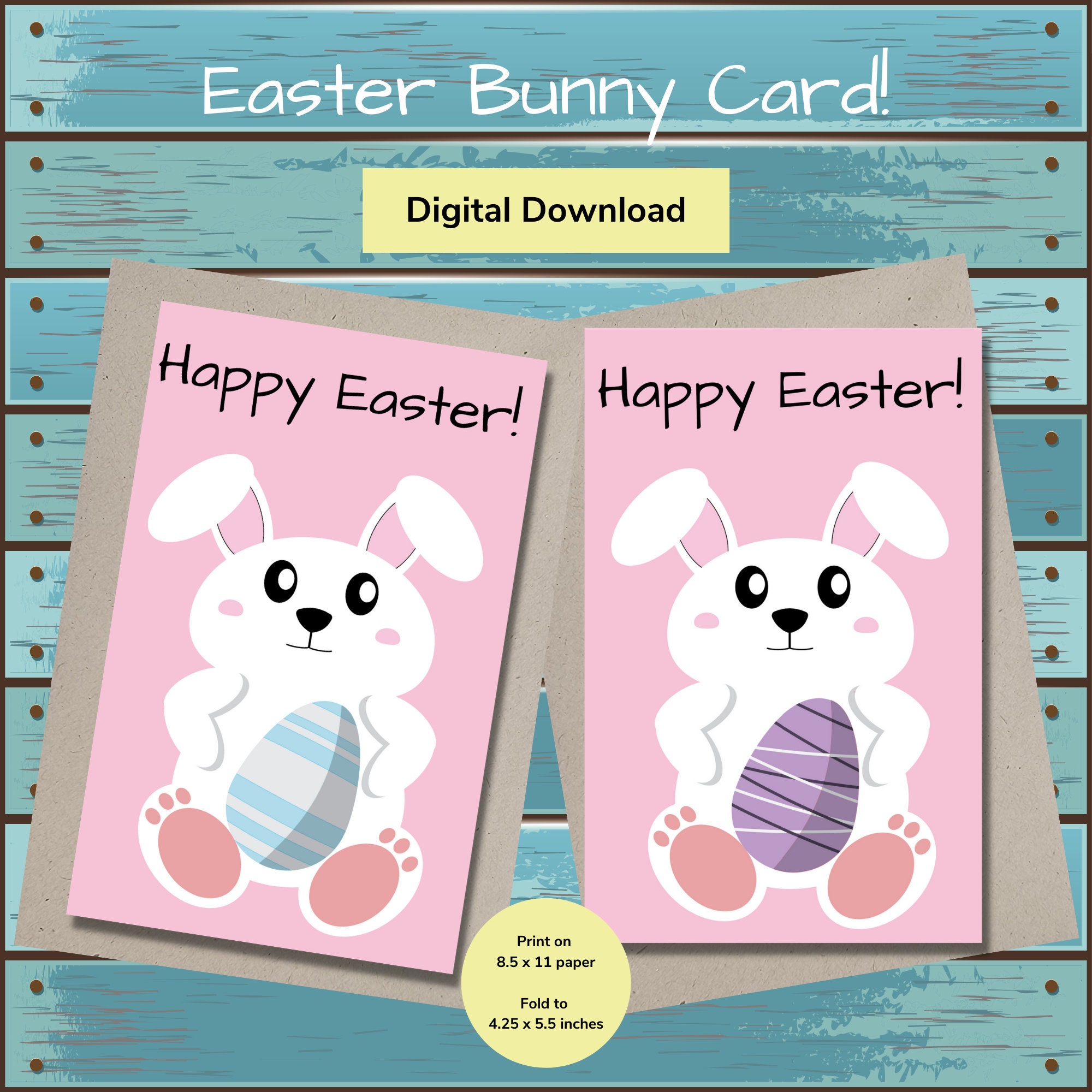 Printable Easter Bunny Card, Printable Easter Cards, DIY Easter Card