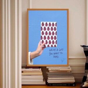 Impression d'art mural motivant « Écrivez une vie que vous voulez lire », affiche de typographie minimaliste, décoration d'intérieur esthétique bleue moderne