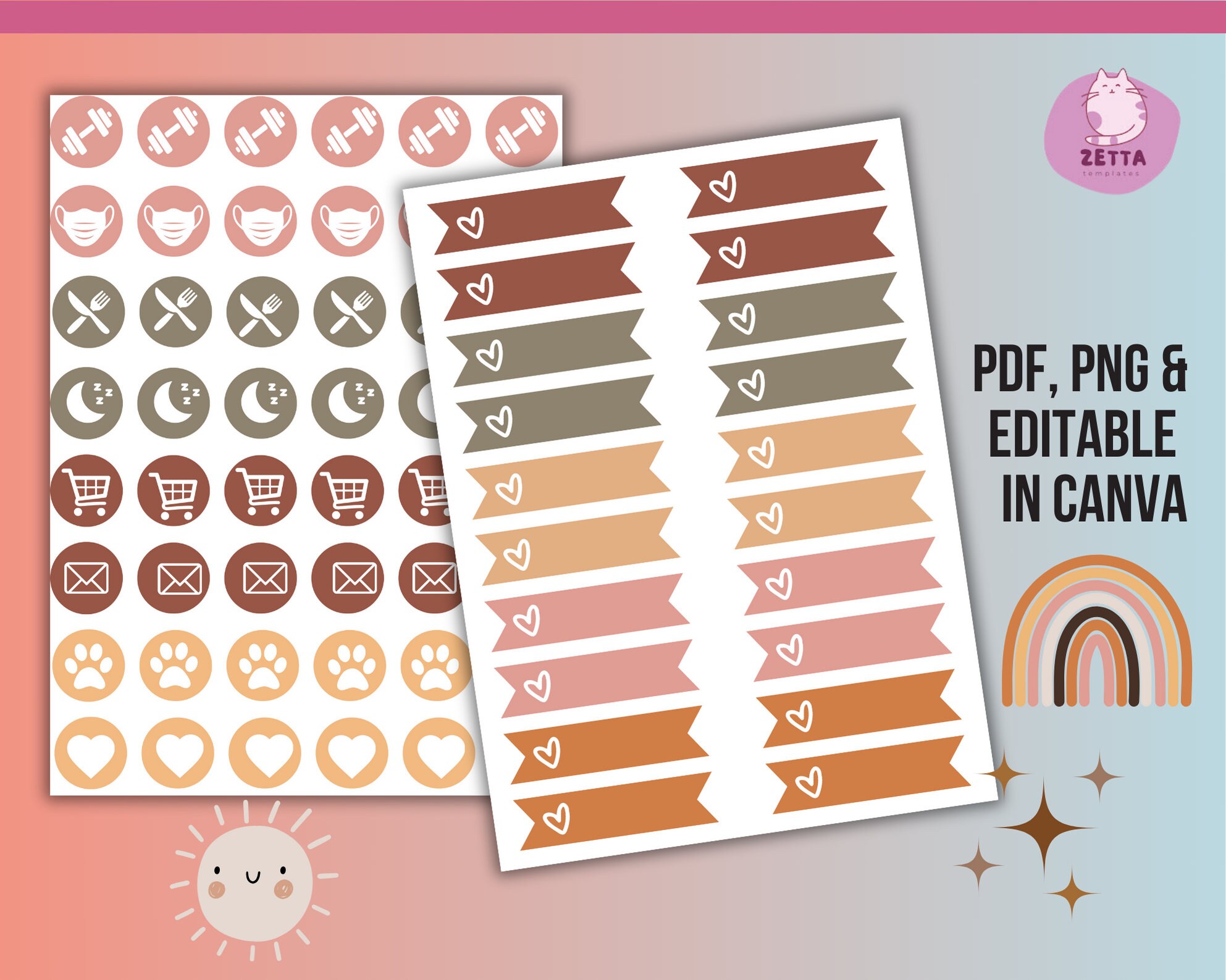 CANVA Editable Planner Sticker Templates Editable Canva Stickers Cute ...