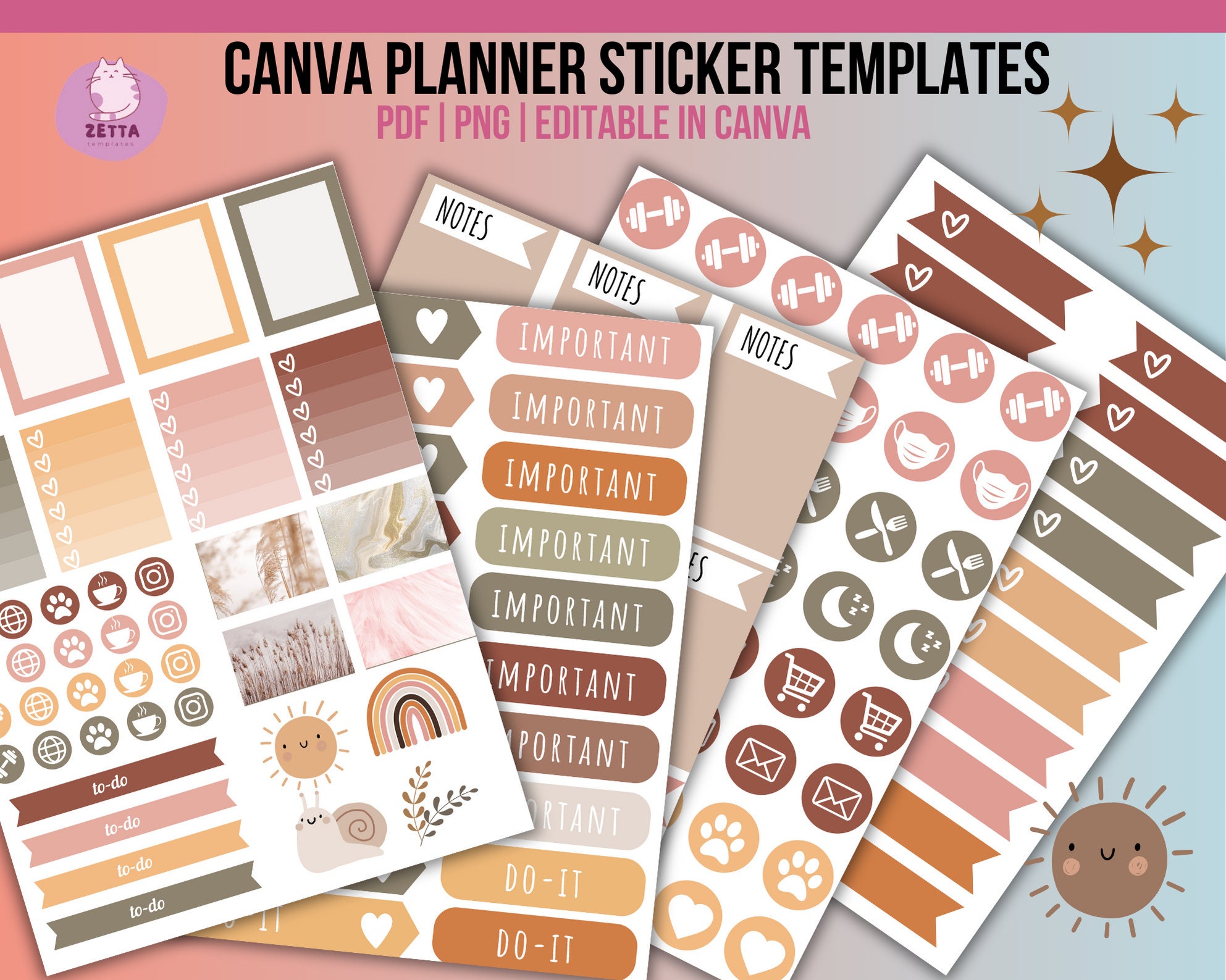 CANVA Editable Planner Sticker Templates Editable Canva Stickers Cute ...