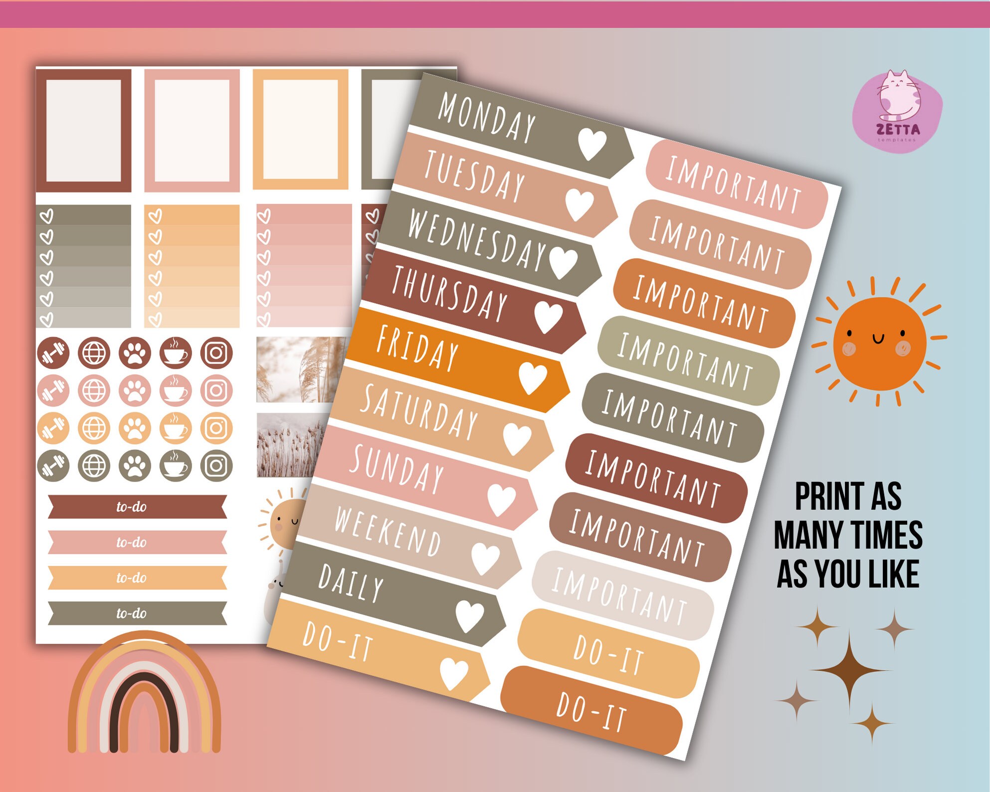 CANVA Editable Planner Sticker Templates Editable Canva Stickers Cute ...
