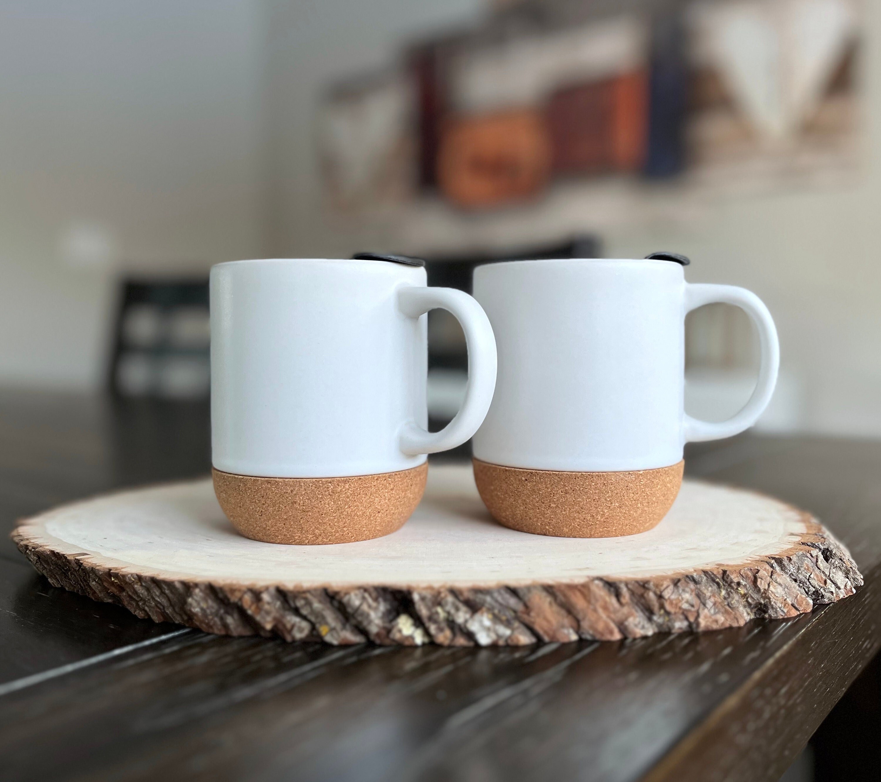 White Blank Mugs Removeable Cork Bottom Mug With Splash Proof Lid 13 Oz