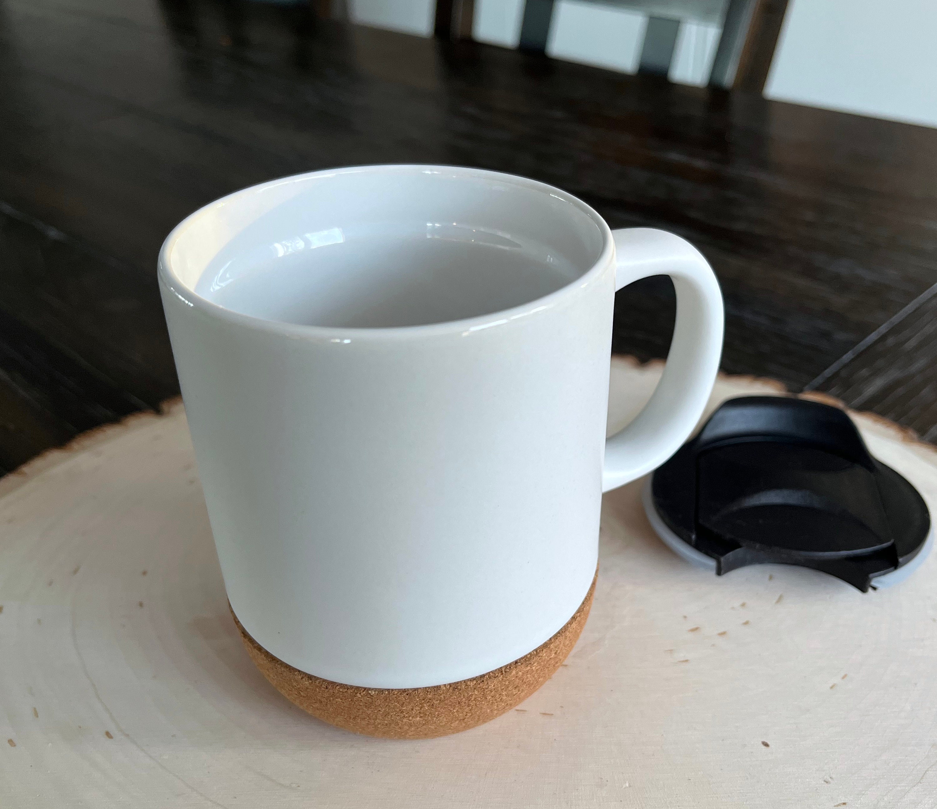 White Blank Mugs Removeable Cork Bottom Mug With Splash Proof Lid 13 Oz