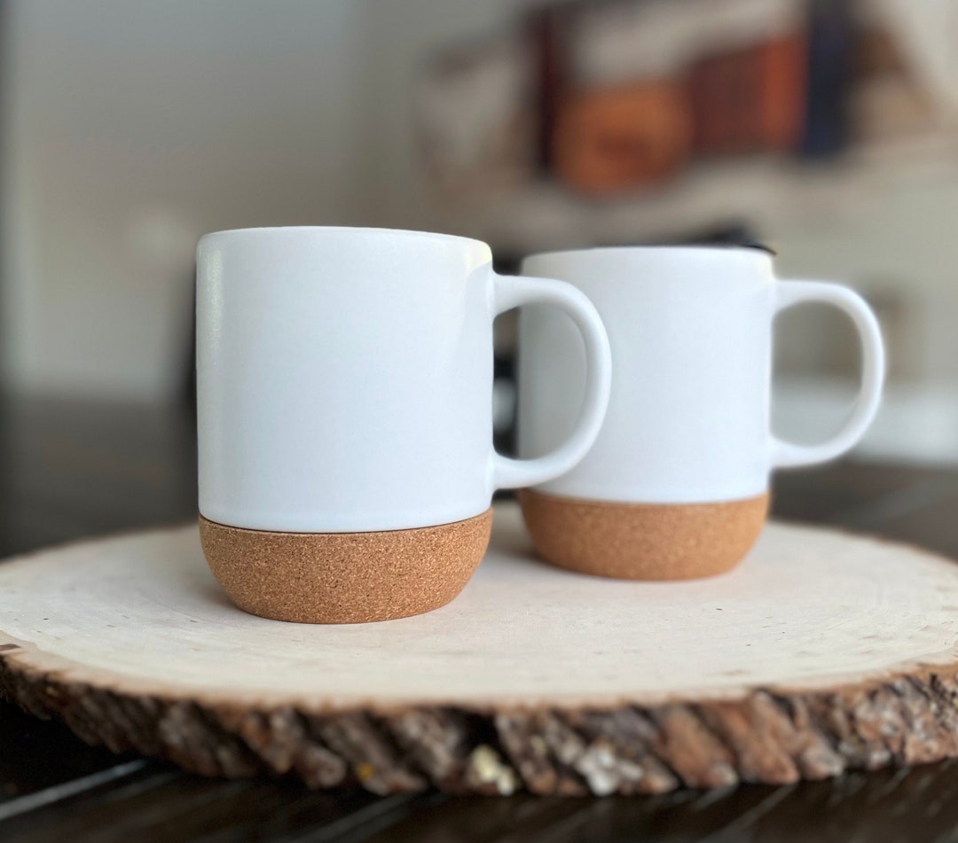 White Blank Mugs Removeable Cork Bottom Mug With Splash Proof Lid 13 Oz