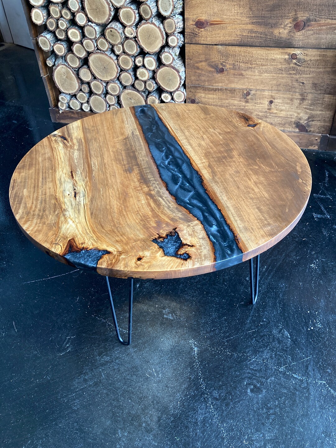 Round Wood & Resin Coffee Table Etsy