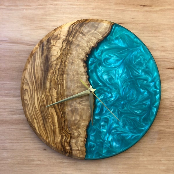 Olive Wood & Epoxy Resin Clock Hand Made