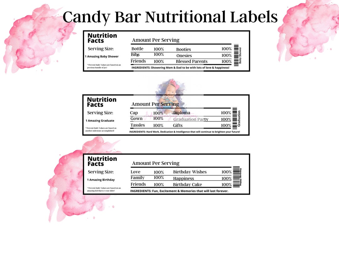 Candy Bar Nutritional Facts Trio Etsy
