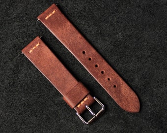 Handmade watch strap, slim and supple vegetable tanned leather watch strap, Badalassi Carlo tobacco leather watch strap, brown watch strap