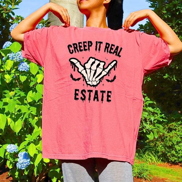 Real Estate Halloween Shirt Retro Komfort Farben Shirt Verkäufer Geschenk für Makler Abschluss Geschenk Spooky Skeleton Hand Wertschätzung