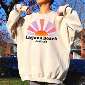 Laguna Beach Sweatshirt Retro Summer Oversized Sweatshirt Beach Sweater Vacay Summer Shirt California Sweatshirt Pink Purple Blue Sunset