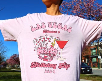 Custom Vegas Birthday Shirt Las Vegas Trip Tee Shirt Retro Casino Personalized Tee Party TShirts Dice Chips Birthday Party Weekend Family