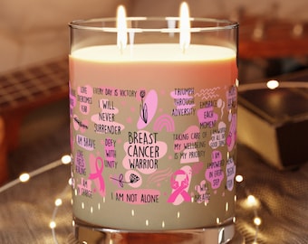 Breast Cancer Warrior Scented Candle Full Glass 11oz Retro Cancer Awareness Candle Home Decor October Pink Cancer Survivor Support Squad