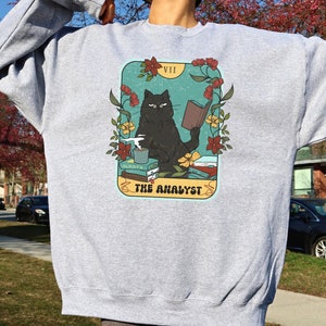 Bluza Analityka Retro Czarny Kot Czytanie Karty Tarota Koszulka Botaniczny Zabawny Sweter Bcba Życie Zachowanie Analityka Koszulka Mama Trener Zachowań