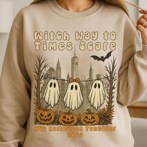 Custom Halloween NYC Sweatshirt Girls Trip Family Weekend Fall New York City Crewneck Personalized Matching Outfit Spooky Travel Gift Ghosts