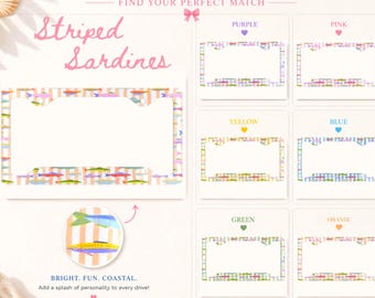 Bunt Gestreift Preppy Sardine Nummernschildrahmen Metall Nummernschildrahmen 4-Loch Auto Accessory Plate Cover Fischer Küste Sommer Strand