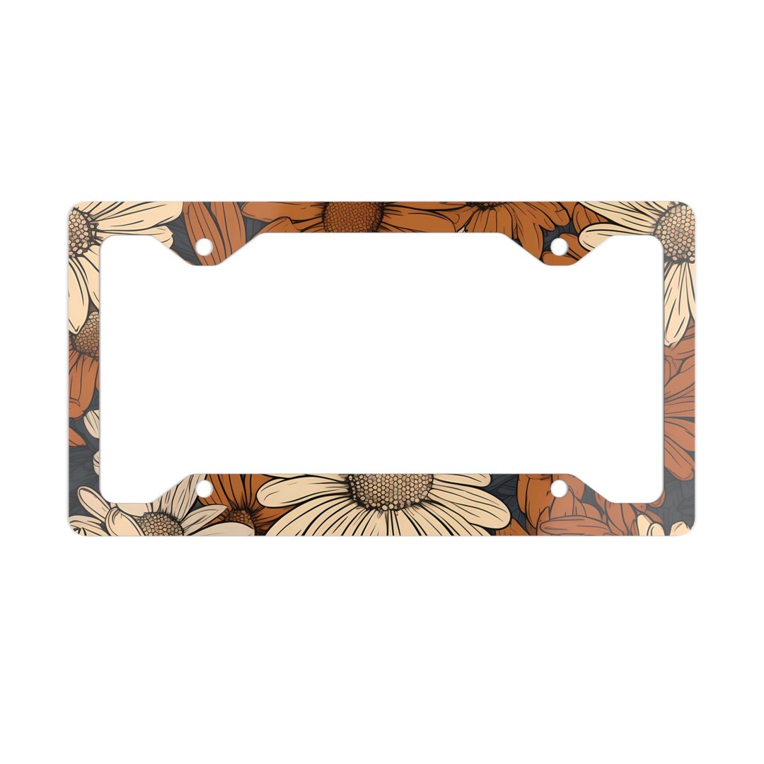 Daisy License Plate Frame Brown Floral Metal License Frame for Women