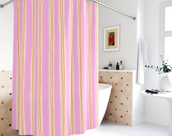 Stripe Shower Curtain Cozy Fall Shower Curtain Unique Bathroom Decor Housewarming Festive Holiday Decor Yellow Pink Red Autumn Girly Simple