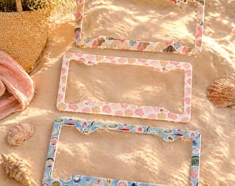 Sea Shell Car Tag Beach Metal License Plate Frame Hawaii Aloha Coastal Summer