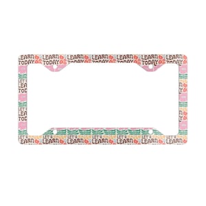 Moldura para placa de professor, moldura de metal rosa com 4 furos, acessório para carro, capa para placa de chama, ensinando positividade, volta às aulas, aprendizado