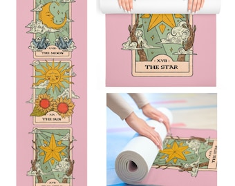 Esterilla de yoga con diseño de tarot rosa, retro, luna, estrella y sol, generación Z, bruja, pilates, instructora de yoga, profesora de fitness, regalo para mamá, gimnasio gótico en casa.