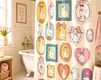 Goose Shower Curtain Unique Bathroom Decor Housewarming Duck Funny Goose Silly Coquette Stamp Frame Girl Dorm Home Decor