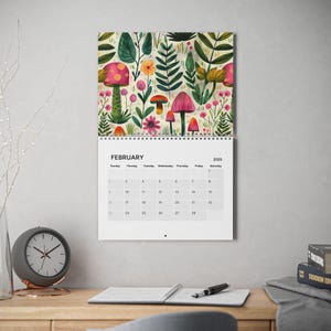 Cottagecore Mushroom Wall Calendar 2025 Grid Botanical Calendar New Year Thank you Christmas Gift Appreciation Coworker Gift Hanging Decor