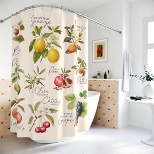 Fruit Shower Curtain Unique Bathroom Decor Housewarming Summer Fruit Lover Foodie Farmhouse Farmet&#39;s Market Positivity Lemon Orange Apple