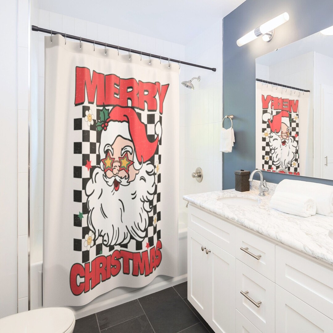 Christmas Shower Curtain Retro Xmas Shower Curtain Unique Etsy New