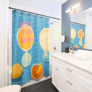 Martini Shower Curtain Mediterranean Shower Curtain Unique Bathroom Decor Housewarming Gift Summer Vacation Costal Beach Drinks Lemon