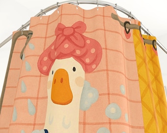 Funny Goose Shower Curtain Unique Bathroom Decor Housewarming Coquette Goose in the Shower Retro Drawing Duck Girl Dorm Silly