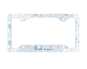 Etiqueta de coche con texto personalizado de concha marina, marco de matrícula metálico personalizado para playa, Hawái, Aloha, costa de verano