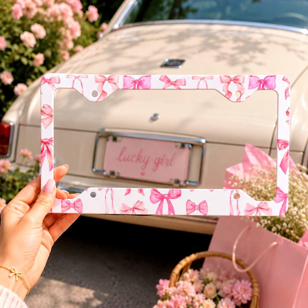 Pink License Frame Coqutte Bow License Plate Frame Pink Bows Metal License Frame Summer ...