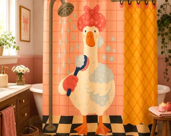 Funny Goose Shower Curtain Unique Bathroom Decor Housewarming Coquette Goose in the Shower Retro Drawing Duck Girl Dorm Silly