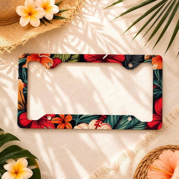 Hawaii License Plate Frame Retro Hibiscus Metal License Frame