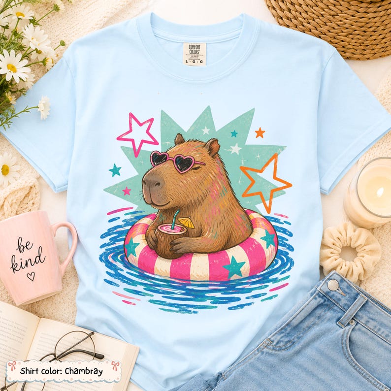Kapybara Pool Float-tröja Sommarkapybara-tröja Söt kapybara-sommarsemester-tröja Tropisk strandälskare Grafisk tröja Badälskare Poolparty bild 6
