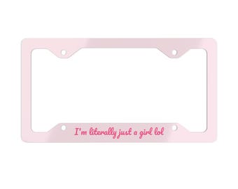 Marco de matrícula de metal rosa con texto personalizado, etiqueta de coche con escritura rosa, estética Coquette Softgirl, regalo para ella.