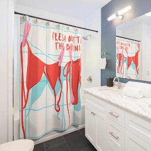 Bikini Shower Curtain Coquette Shower Curtain Unique Bathroom Decor Housewarming Gift Summer Vacation Costal Beach Pool Party Italian Chill