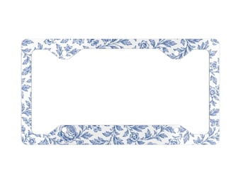 Cadre de plaque d'immatriculation à motif floral bleu, décoration de voiture vintage, style botanique, accessoire auto cottagecore et littéraire, cadeau pour maman