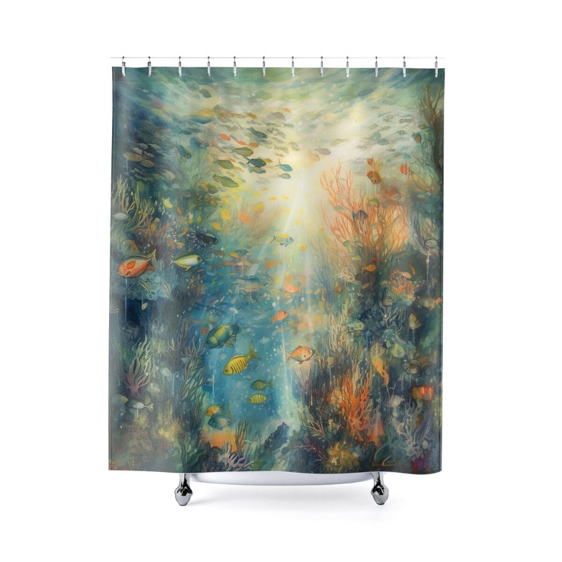 Green Underwater Fish Shower Curtain Coral Nature Shower Curtain Unique